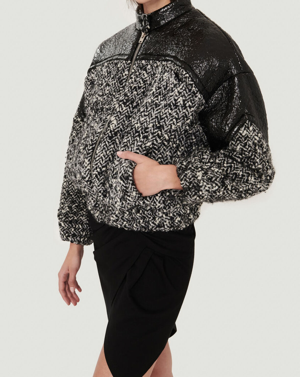 LEEMAN TWEED PATENT LEATHER JACKET image number null